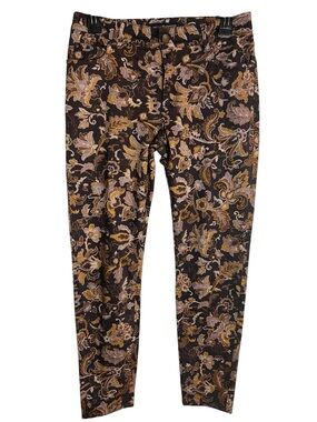 Peruvian Connection Brown Floral Pattern Pants Size 4 cropped ankle cottagecore